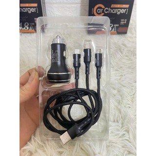 Sạc điện thoại Pugan trên ô tô, bộ sạc 3 trong 1 cao cấp ( màu sắc giao ngẫu nhiên )