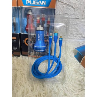 Sạc điện thoại Pugan trên ô tô, bộ sạc 3 trong 1 cao cấp ( màu sắc giao ngẫu nhiên )