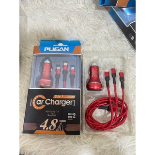 Sạc điện thoại Pugan trên ô tô, bộ sạc 3 trong 1 cao cấp ( màu sắc giao ngẫu nhiên )