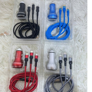 Sạc điện thoại Pugan trên ô tô, bộ sạc 3 trong 1 cao cấp ( màu sắc giao ngẫu nhiên )
