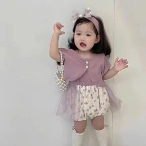 quảng châu - Set đồ váy 2 dây kèm áo choàng cho bé gái hàng quảng châu bé 5-13kg