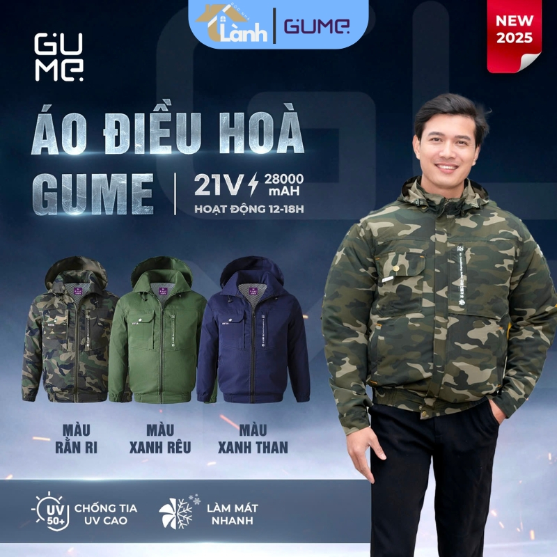 Áo điều hoà chính hãng GUME ACG26 Pin 28000mha, quạt 21V siêu mạnh, chống tia uv, bảo hành 12 tháng