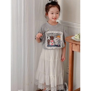 [B&G] Sét áo cotton+chân váy trắng dài tiểu thư cho bé gái từ 10-45kg(2-12 tuổi)