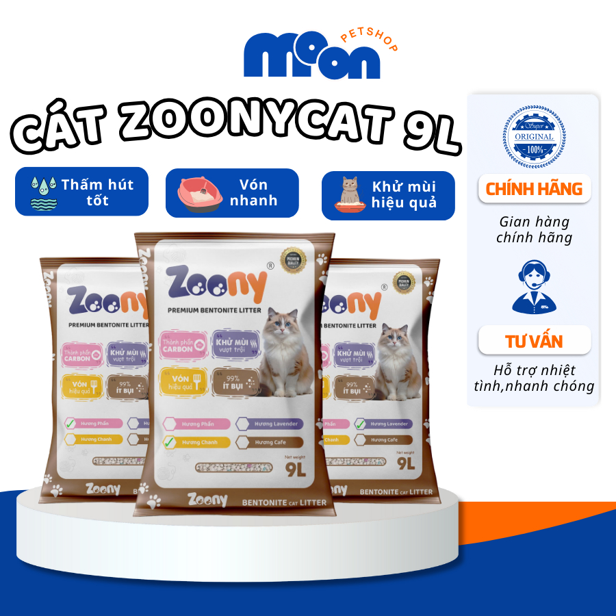 Tải 7 túi cát vệ sinh cho mèo Zoony cat 9l, Cát mèo vón nhanh khử mùi tốt, thấm hút hiệu quả.