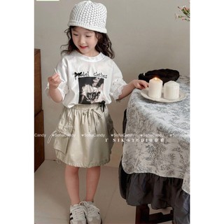 [B&G] Sét áo mix ren thêu đính nơ kèm chân váy kaki túi hộp cho bé gái từ 10-45kg(1-12 tuổi)