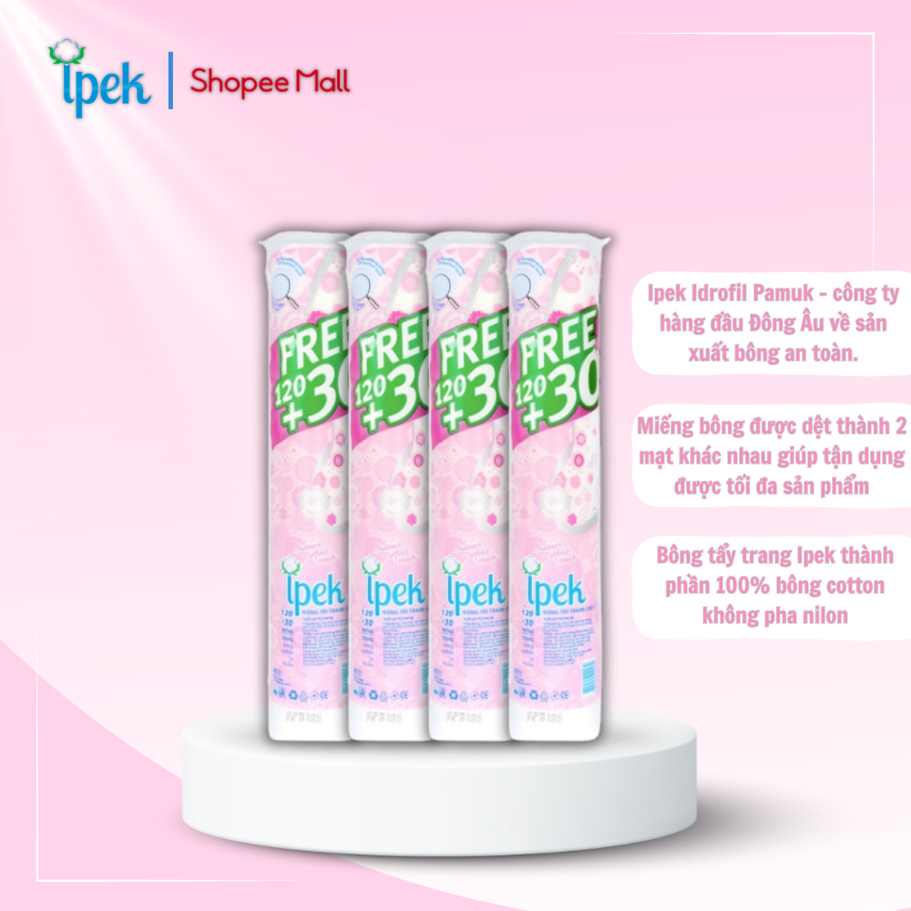 Ảnh Combo 4 gói bông tẩy trang ipek nhập khẩu Thổ Nhĩ Kỳ 130 miếng (4x130 miếng) 2