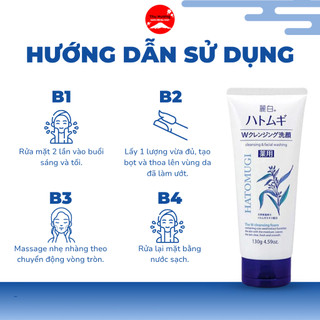 Sữa Rửa Mặt Hatomugi Chiết Xuất Hạt Ý Dĩ Làm Sạch Bụi Bẩn Dưỡng Ẩm Giúp Da Trắng Sáng 130g