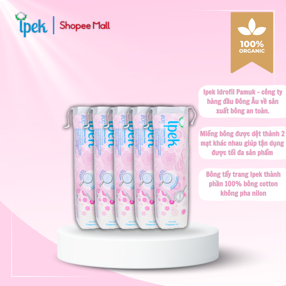 Ảnh Combo 5 gói bông tẩy trang Ipek siêu mềm mịn 80 miếng (5 gói * 80 miếng) 2