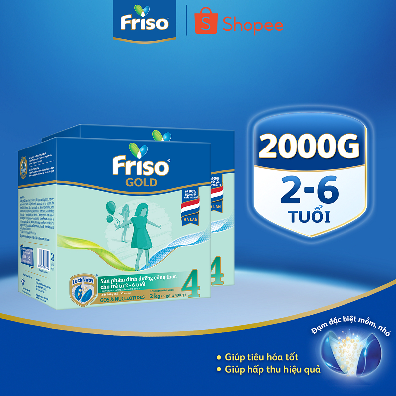 [Tặng 2 Lon Friso Gold 4 380G] Combo 2 Hộp Sữa Bột Friso Gold 4 Hộp Giấy 2KG