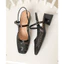 La Muse - Giày slingback gót vuông ren lưới Lace