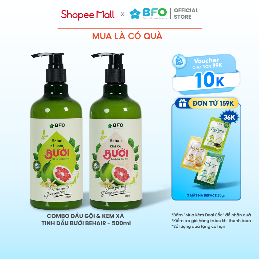 Ảnh Bộ Đôi Dầu Gội Dầu Xả Bưởi Dưỡng Tóc Tinh Dầu Bưởi Mọc Tóc Phục Hồi Tóc BFO Behair 500ml 1