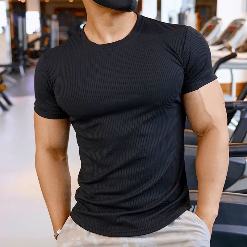 Áo Thun Nam Ngắn Tay Cổ Tròn ARM Chất Thun Gân Tăm Co Giãn, Áo Thể Thao Nam Form Ôm Body tập gym