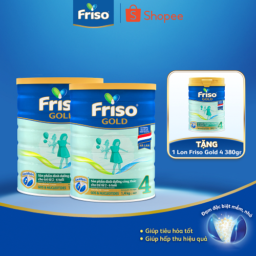 [Tặng 1 Lon Friso Gold 4 380g] Combo 2 Lon Sữa Bột Friso Gold 4 1400g/lon (cho trẻ từ 2-6 tuổi)