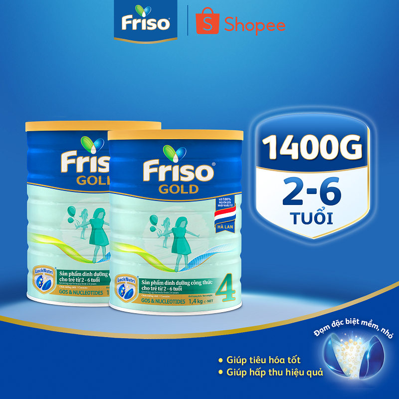 [KOL] [Tặng 1 Lon Friso Gold 4 380g] Combo 2 Lon Sữa Bột Friso Gold 4 1400g/lon (cho trẻ từ 2-6 tuổi)