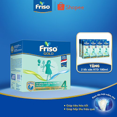 [Tặng 2 lốc sữa pha sẵn RTD 180ml] Sữa Bột Friso Gold 4 Hộp Giấy 2kg (Dành Cho Trẻ Từ 2 - 6 Tuổi)
