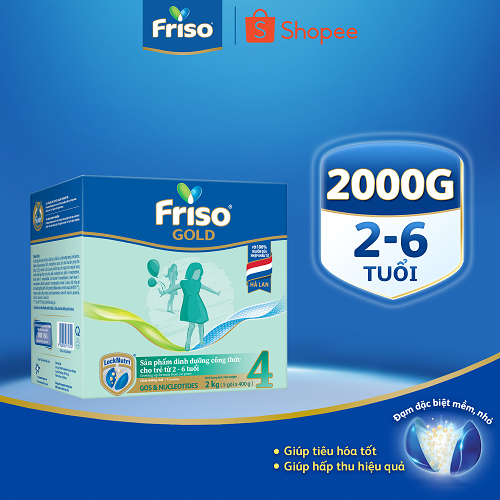 [Tặng 2 lốc sữa pha sẵn RTD 180ml] Sữa Bột Friso Gold 4 Hộp Giấy 2kg (Dành Cho Trẻ Từ 2 - 6 Tuổi)