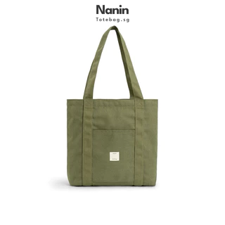 Túi tote vải bố canvas 2 lớp màu xanh rêu S.i.D vải dày đứng form, vừa laptop