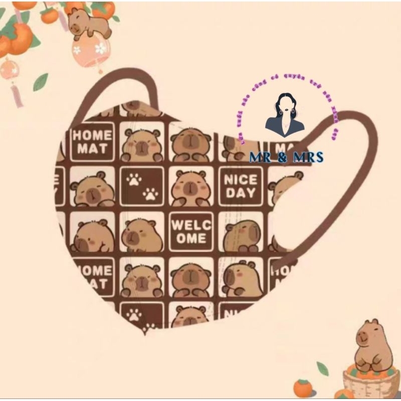 ( Set 10C/60C)Khẩu Trang Hoạt Hình CAPYBARA Cho Bé 4-12T
