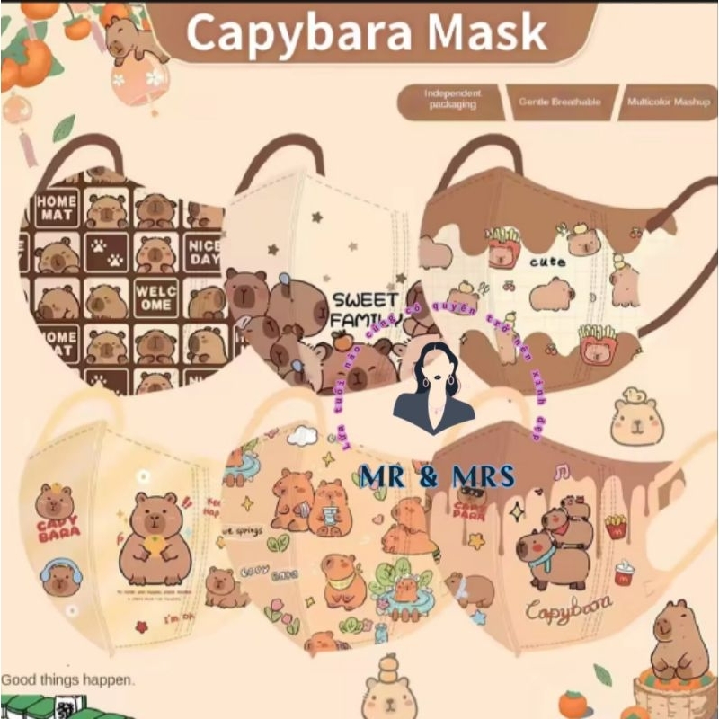 ( Set 10C/60C)Khẩu Trang Hoạt Hình CAPYBARA Cho Bé 4-12T