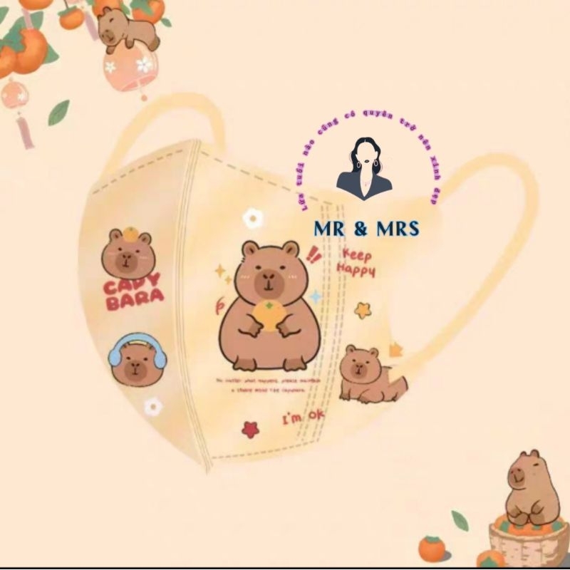 ( Set 10C/60C)Khẩu Trang Hoạt Hình CAPYBARA Cho Bé 4-12T