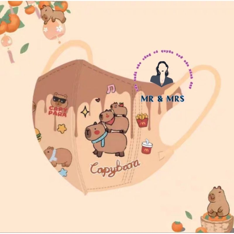 ( Set 10C/60C)Khẩu Trang Hoạt Hình CAPYBARA Cho Bé 4-12T