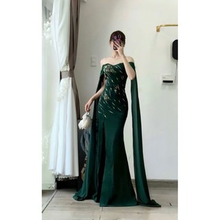 Đầm dạ hội thiết kế rớt vai phối lưới choàng cao cấp mm 2025