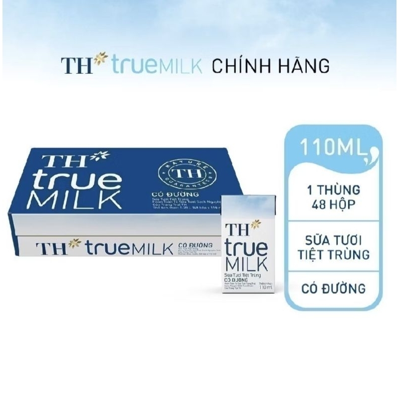Sữa TH true milk việt nam dòng sữa tươi nguyên chất thùng 48h x 110ml