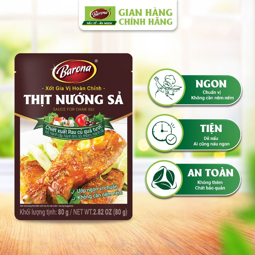 Ảnh Gia Vị Thịt Nướng Sả Barona 80g ướp ngon chuẩn vị không cần nêm nếm 1