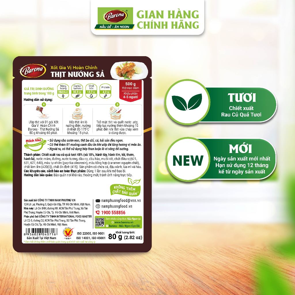 Ảnh Gia Vị Thịt Nướng Sả Barona 80g ướp ngon chuẩn vị không cần nêm nếm 2