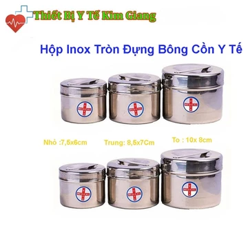Hộp Inox Tròn Đựng Bông Cồn Y Tế Các Cỡ To Nhỏ Trung
