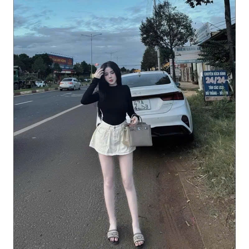 Chân váy ngắn denim kèm lót trong