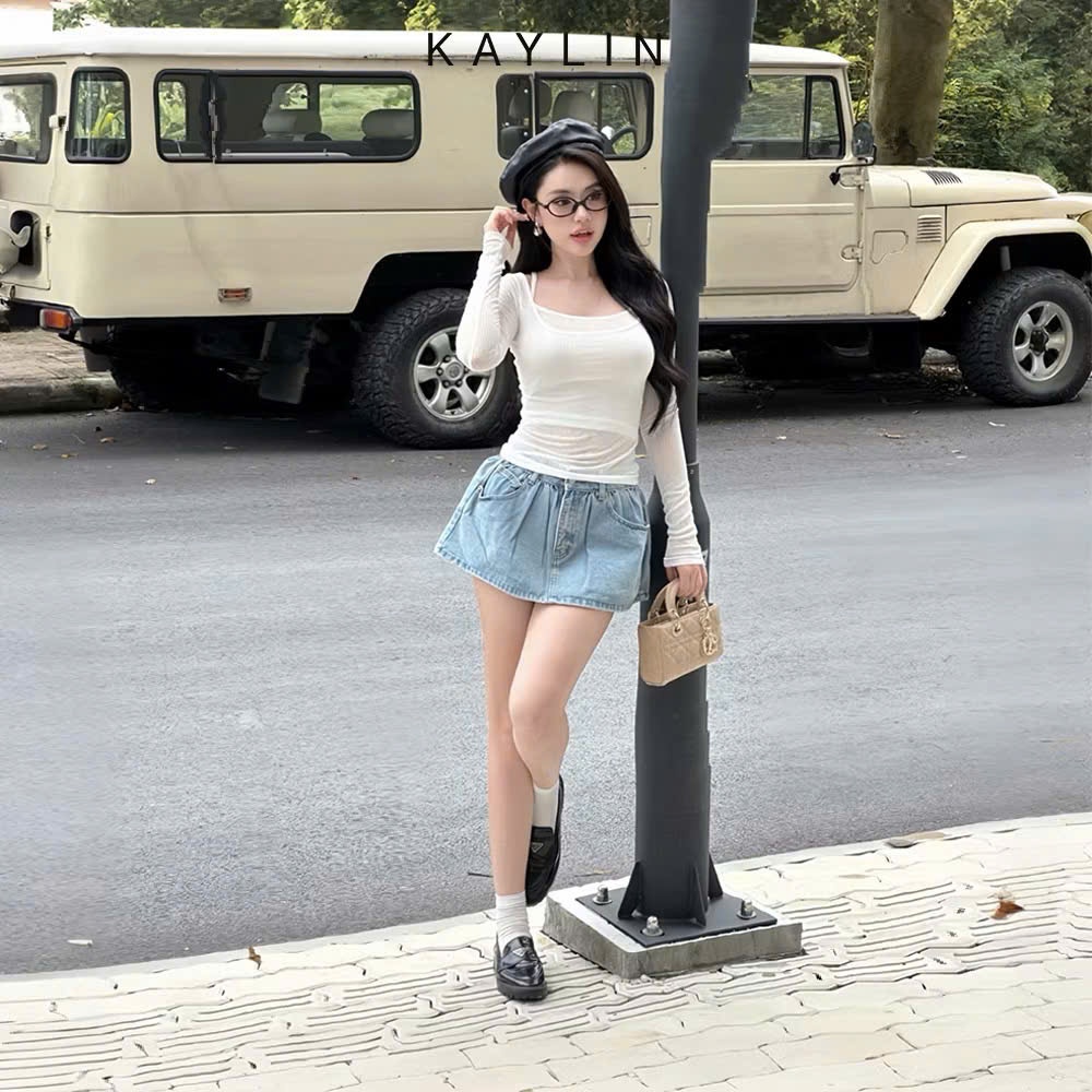 Chân váy ngắn denim kèm lót trong