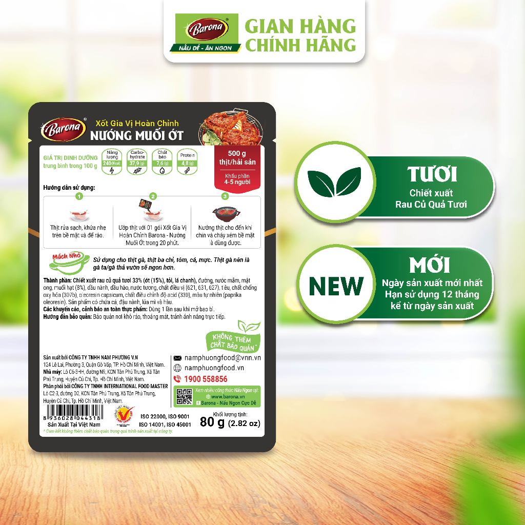 Ảnh Gia Vị Nướng Muối Ớt Barona 80g ướp ngon chuẩn vị không cần nêm nếm 2