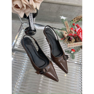 Giày cao gót mũi nhọn, chất liệu da lì phủ bóng, gót nhọn cao 6cm Giày Bánh Bèo mã SandalBelt