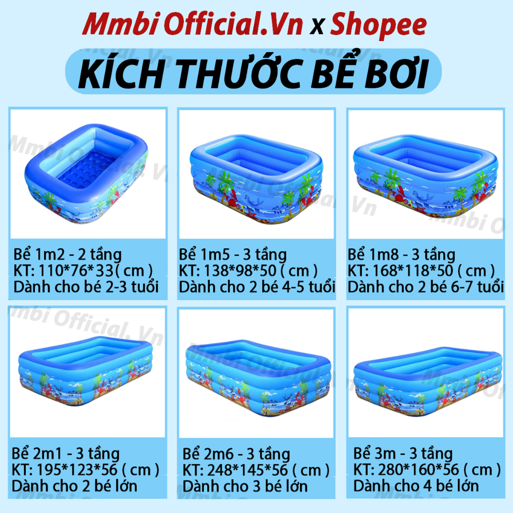 Bể bơi phao bơm hơi 3 tầng cho bé cao cấp – Siêu dày, bền đẹp, an toàn cho bé, giữ hơi lâu, rộng rãi