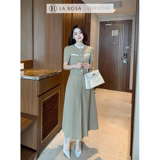 Set Công Sở, Set Đồ Tiểu Thư Basic La Rosa Thiết Kế Áo Cổ Phối Tay Bồng, Chân Váy Xếp Ly Lệch Tôn Dáng S844