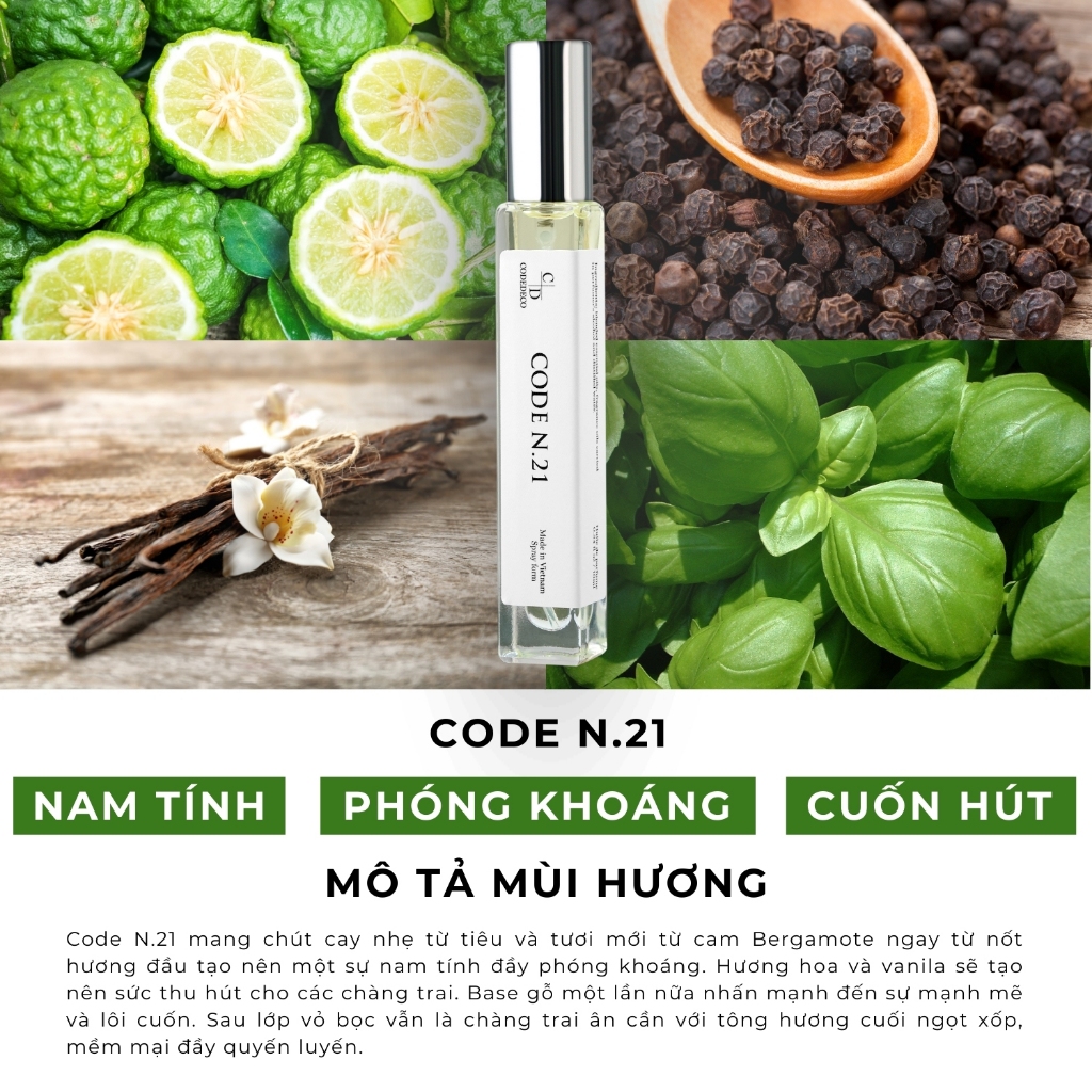 Ảnh Tinh dầu thơm nam CODEDECO CODE N.21 10ml dạng xịt - Phóng khoáng, Nam tính, Cuốn hút 2