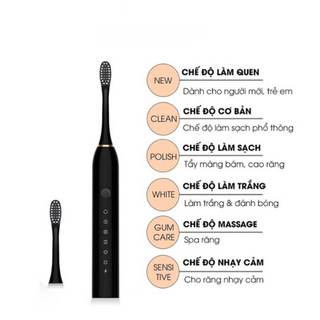 bàn chải điện , bàn chải điện cho bé, lông mềm sóng âm tặng kèm 4 đầu thay thế