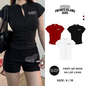 Set Áo Sơ mi nữ kiểu Body ngắn tay nữ FFCLUB Đính đá dáng ôm mix
