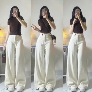 Quần Jean Ống Suông Màu Kem Đỉa Đỏ - Q7928