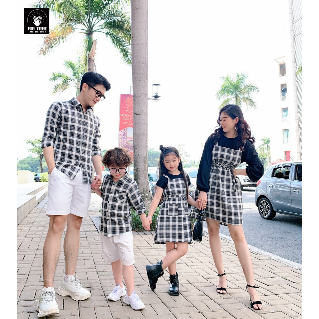 Đồ Gia Đình Fig Tree Caro Đen Vải Dày Dặn, Mẫu Mới Cá Tính Cho Gia Đình Đi Chơi, Đi Tiệc ( MS :168B)