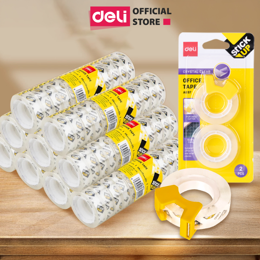Băng dính trong suốt 1cây 12cuộn Deli - Băng keo đa năng cho văn phòng học sinh không mùi không hóa chất độc hại E30014