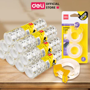 Băng dính trong suốt 1cây 12cuộn Deli - Băng keo đa năng cho văn phòng học sinh không mùi không hóa chất độc hại E30014