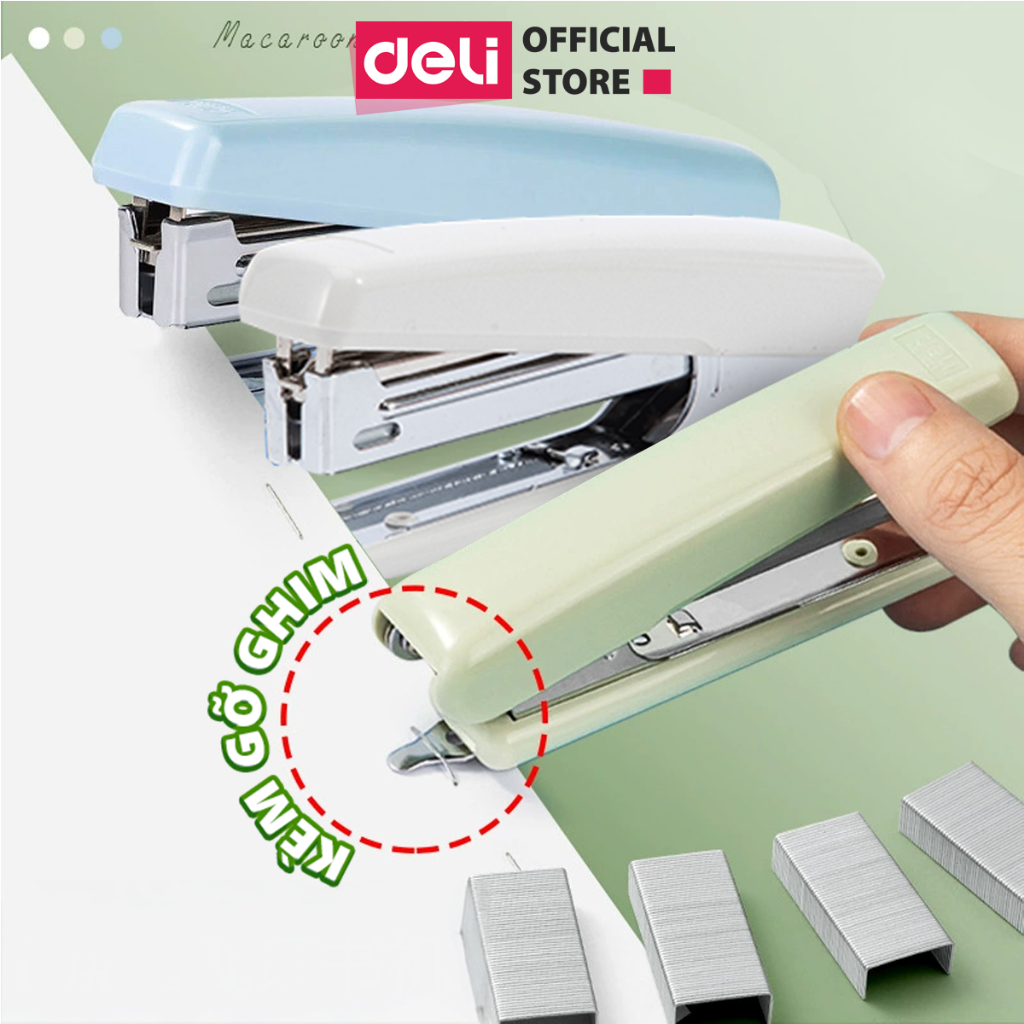 Dập Ghim Học Sinh Văn Phòng Mini Deli 30 Trang Ghim Bấm Giấy Số 10 Màu Pastel Nhỏ Gọn Tiện Lợi