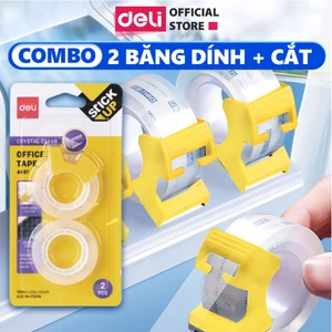 Set 2 Băng Dính Trong Suốt Deli - Băng Keo Đa Năng Kèm Dụng Cụ Cắt Băng Dính Cho Học Sinh Văn Phòng Nhỏ Gọn Dễ Mang Theo