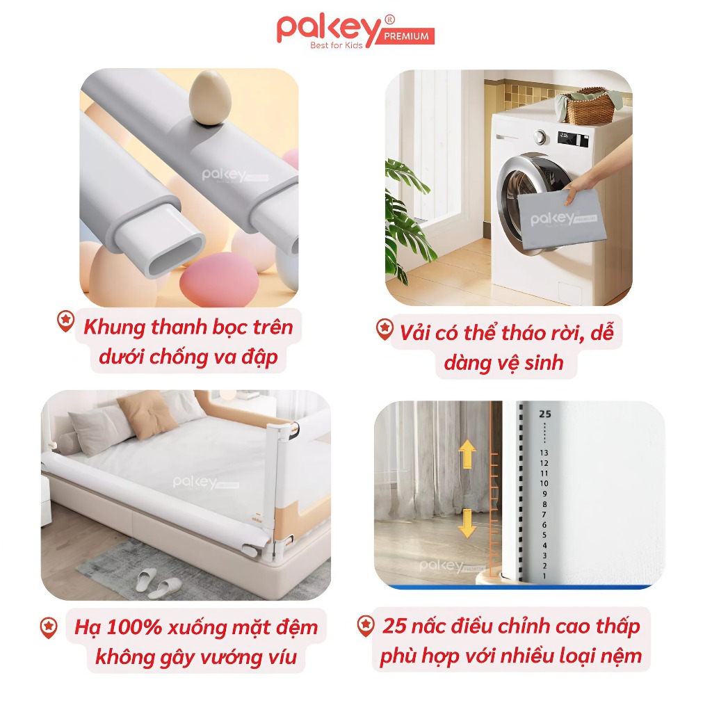 Ảnh Thanh Chắn Giường PAKEY SB2 Cao 105cm, Bọc Xốp An Toàn, Nâng Hạ 1 Bên Cho Bé - Bảo Hành Trọn Đời 3