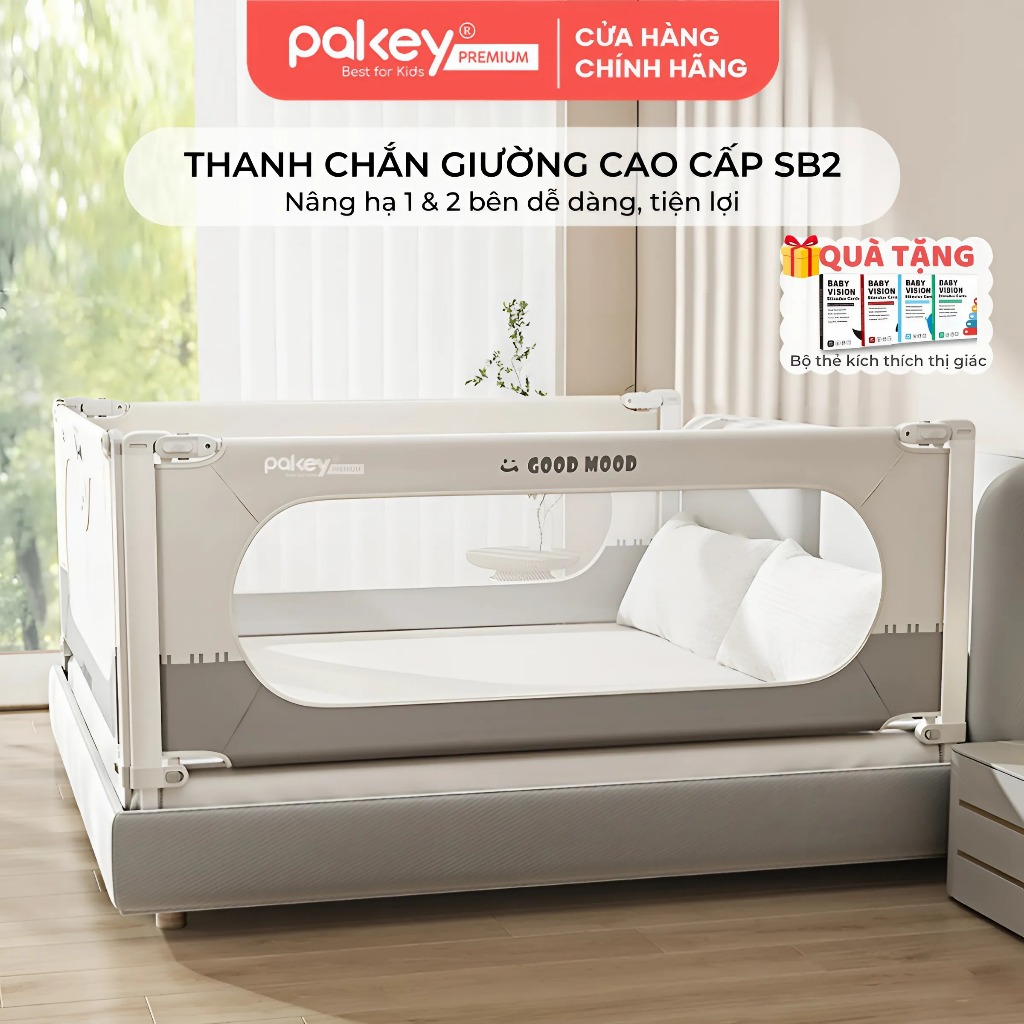 Ảnh Thanh Chắn Giường PAKEY SB2 Cao 105cm, Bọc Xốp An Toàn, Nâng Hạ 1 Bên Cho Bé - Bảo Hành Trọn Đời 1