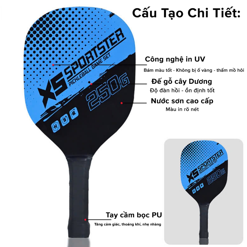 Ảnh Bộ 2 Vợt Pickleball Gỗ In UV Bền Đẹp Kèm 4 Bóng 26 Lỗ Nhựa PE Độ Nảy Chuẩn Thi Đấu Pickleball Hãng Amalife 3