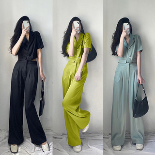 Set blazer dáng lửng mix quần culottes chất trượt hàn công sở A1040