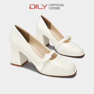 Giày cao gót nữ DILY gót vuông thanh lịch, giày cao gót mũi vuông quai đính nơ cao 6.5cm DL0567